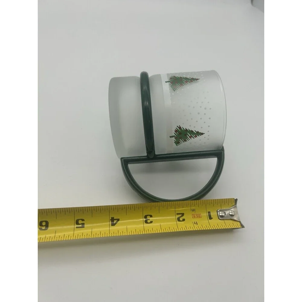 8 Christmas Inspiration Frosted Glass Mugs w/ Removable Handles VTG Set